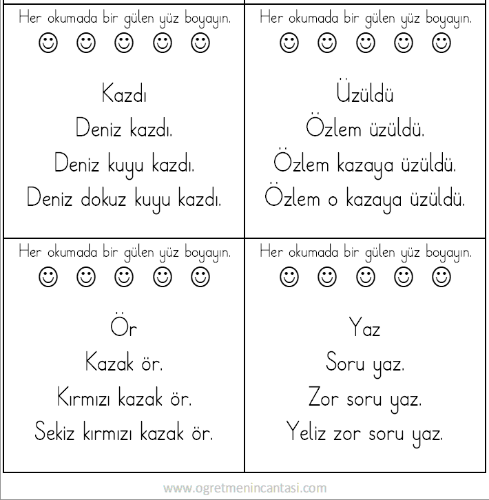 z harfi hızlı okuma metinleri (Tek Öğrencili)